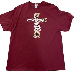 Delta Pro Weight Graphic T-Shirt Faith Cross Leopard Print 2XL *Small Stain